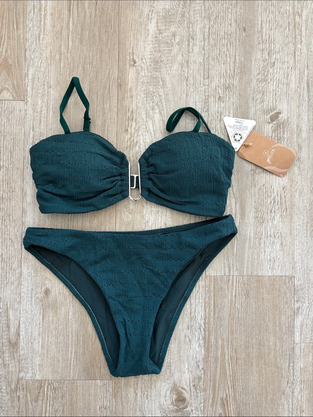 Berlook Womens Textured Emerald Teal Green Bikini Set